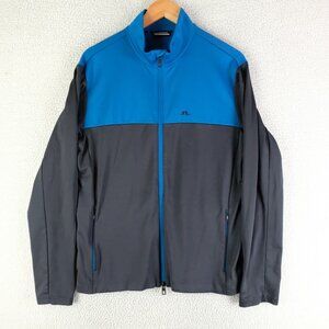 J Lindeberg Jacket Mens Large Blue Black Bomber Golf Full Zip Lightweight Logo